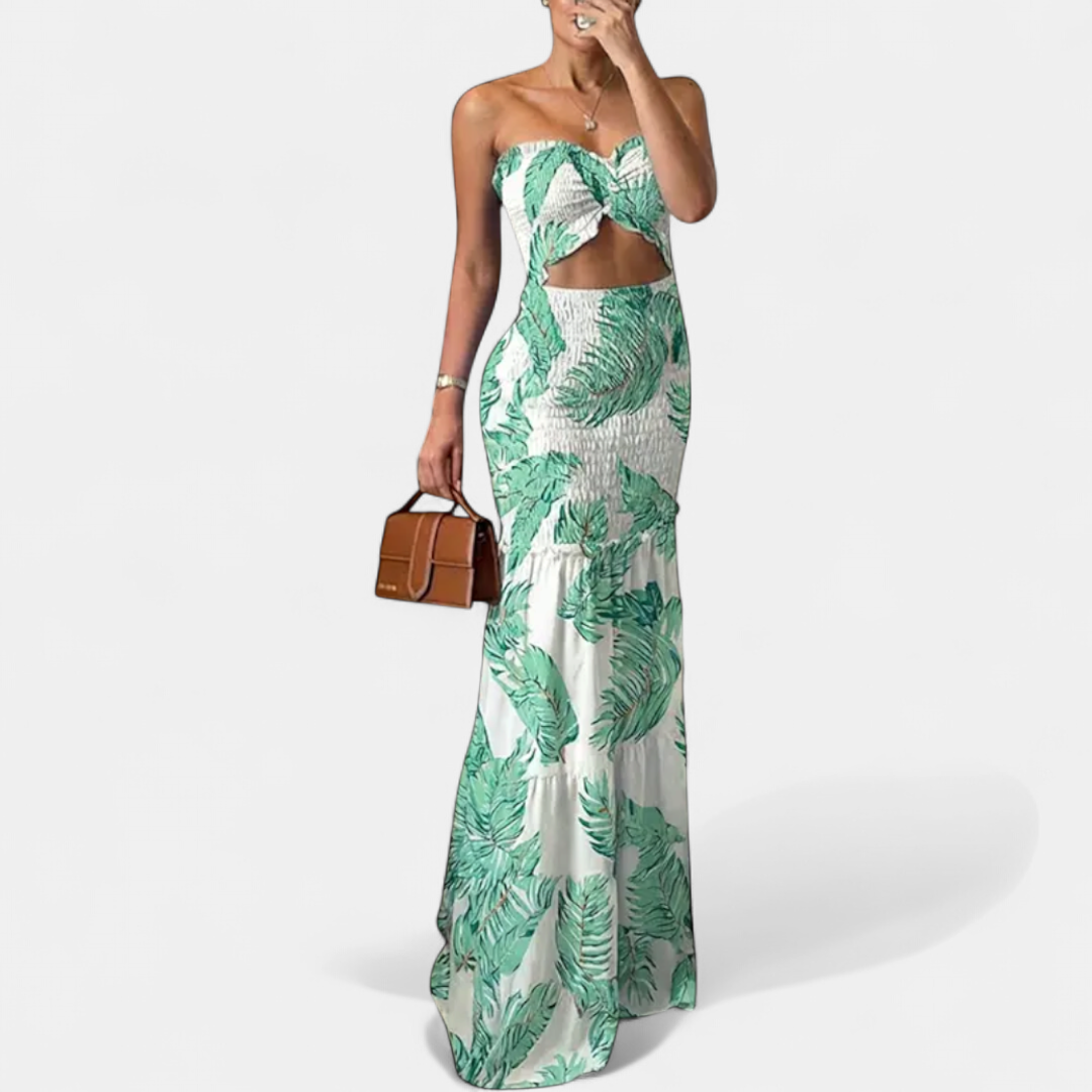 ISLA™ – Tropical Print Strapless Ruffle Maxi Set