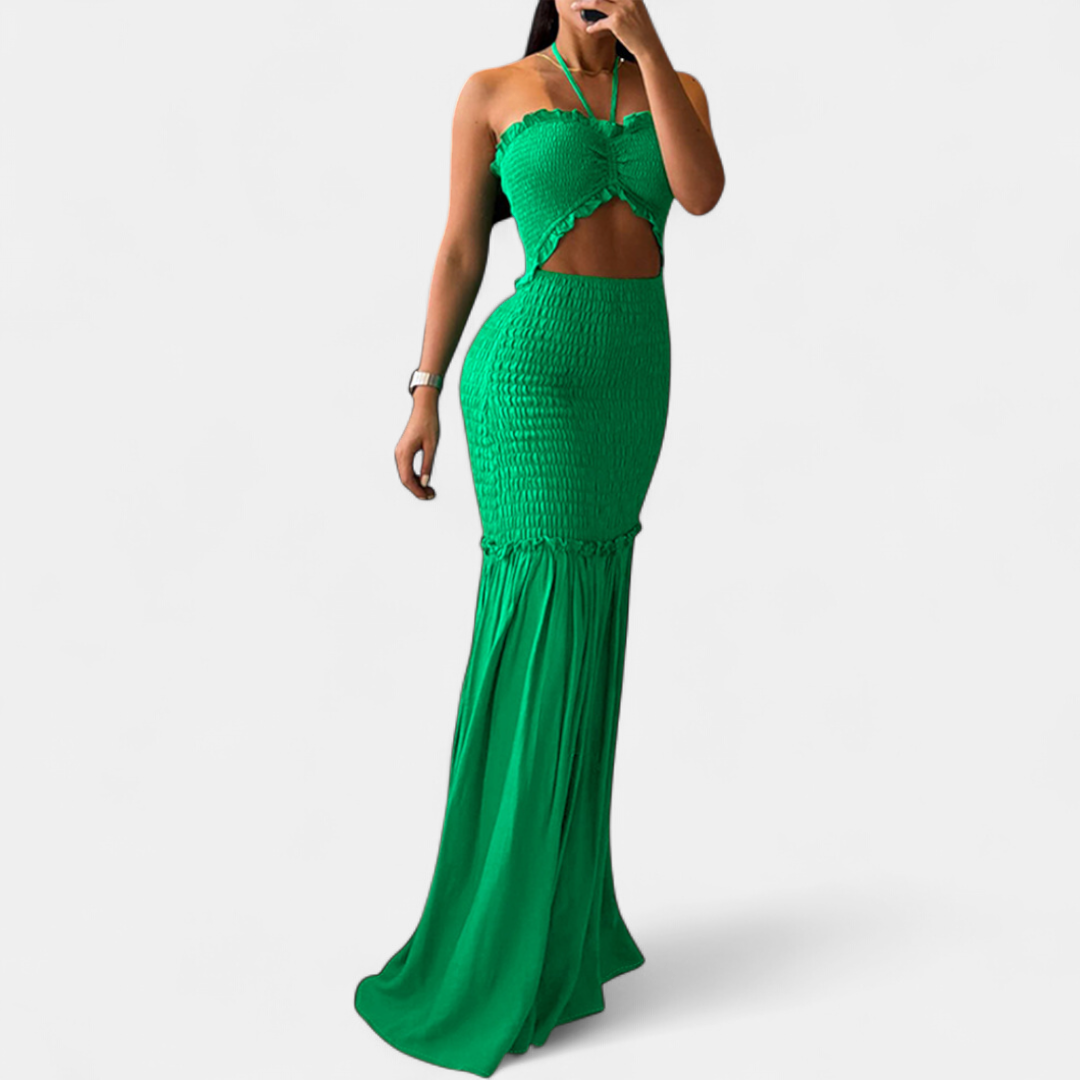 ISLA™ – Tropical Print Strapless Ruffle Maxi Set