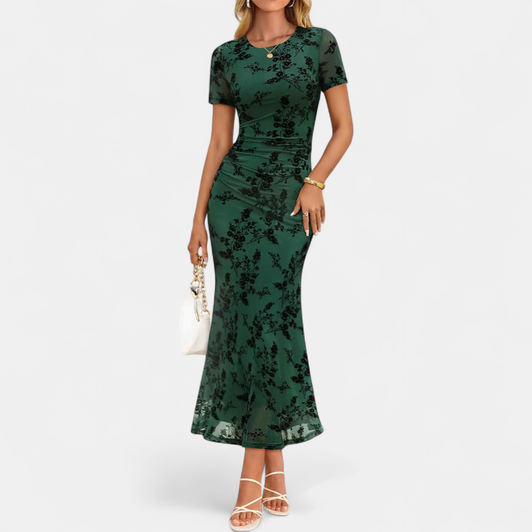 CORINNE™ – Floral Mesh Waist-Cinch Mini Dress