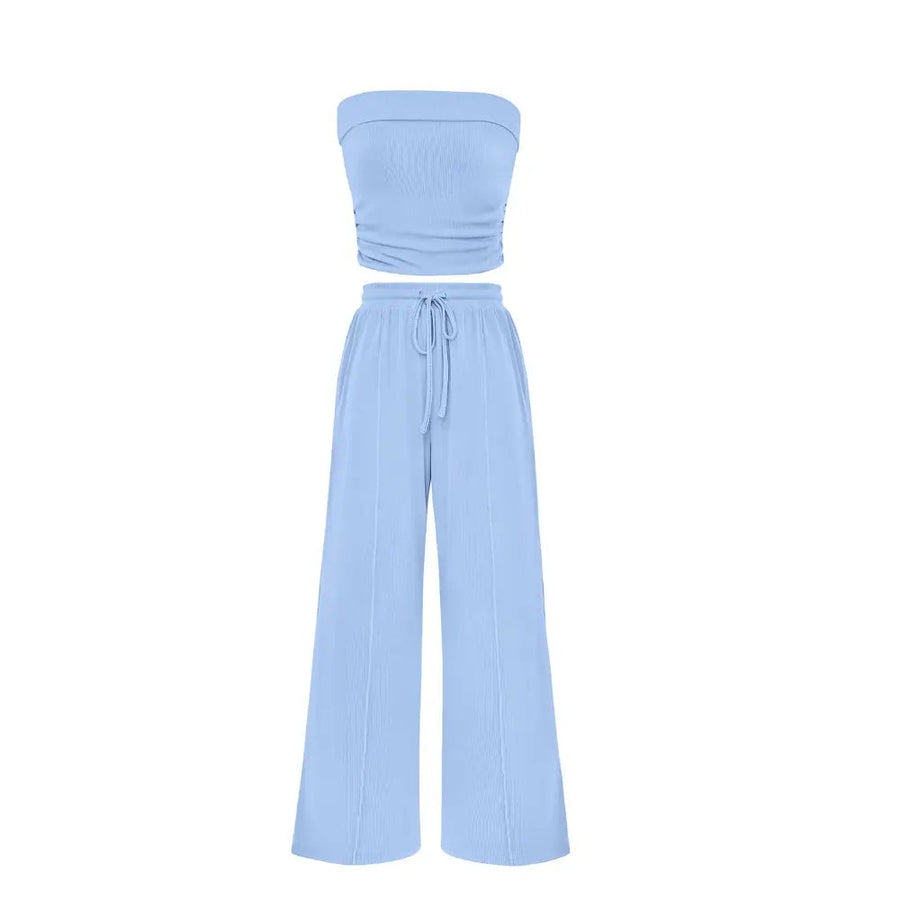 The Elara Ribbed Knit Tube Top & Wide Leg Pants Set