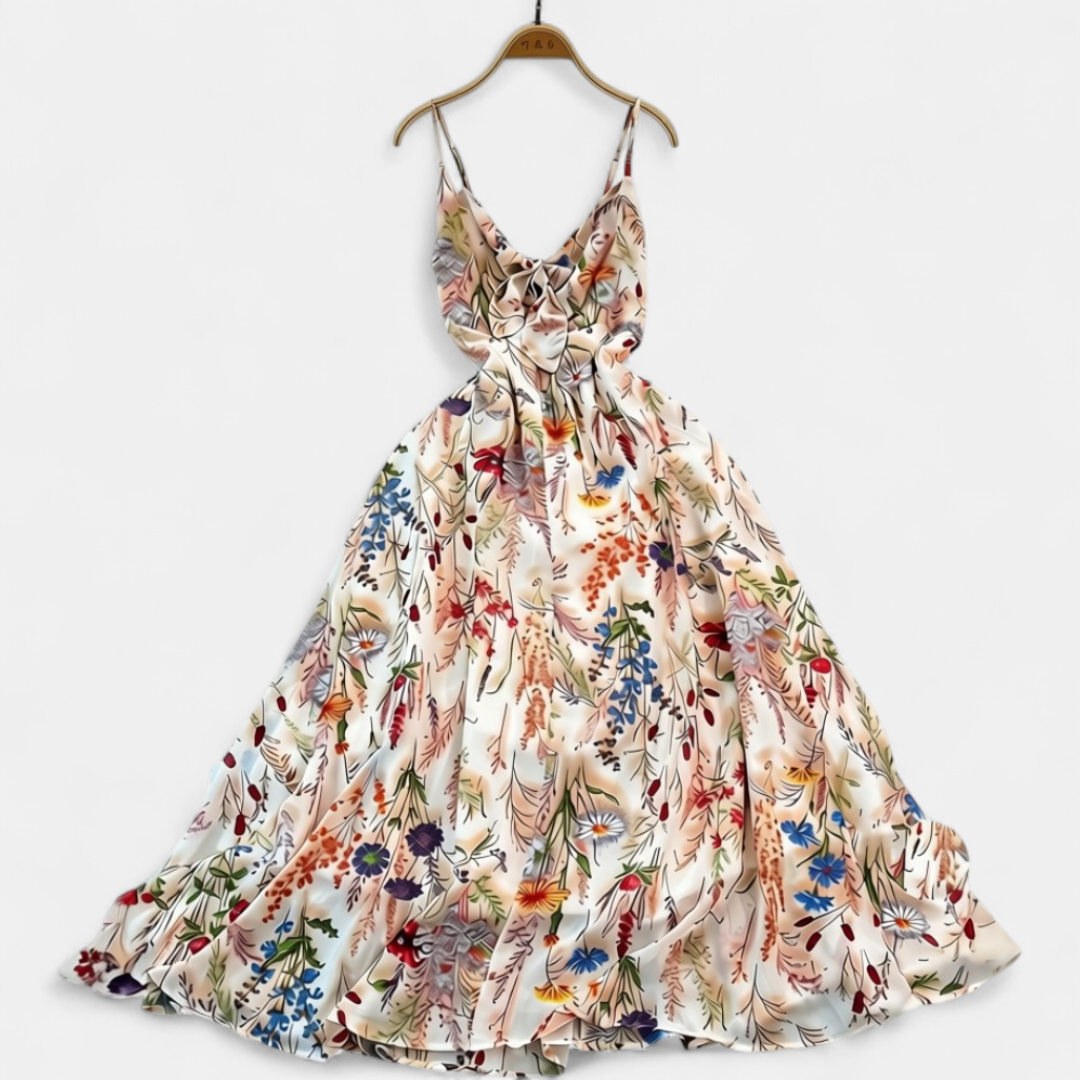 BLOSSOM™ – Colorful Painted Print Spaghetti Dress
