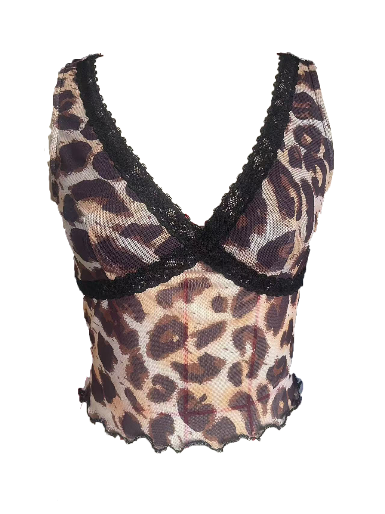 Lace Trim Leopard Print Cami Crop Top