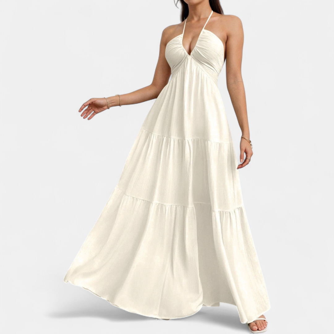 ZEPHYRA™ – Deep V Belted Boho Maxi Dress