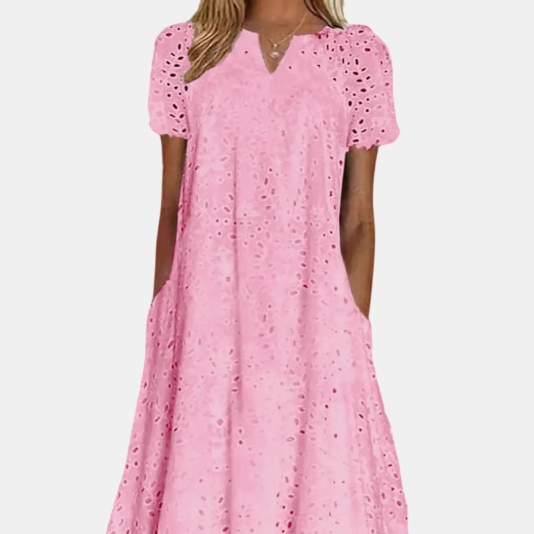 CELINDA™ – Breezy V-Neck Crochet Maxi Dress