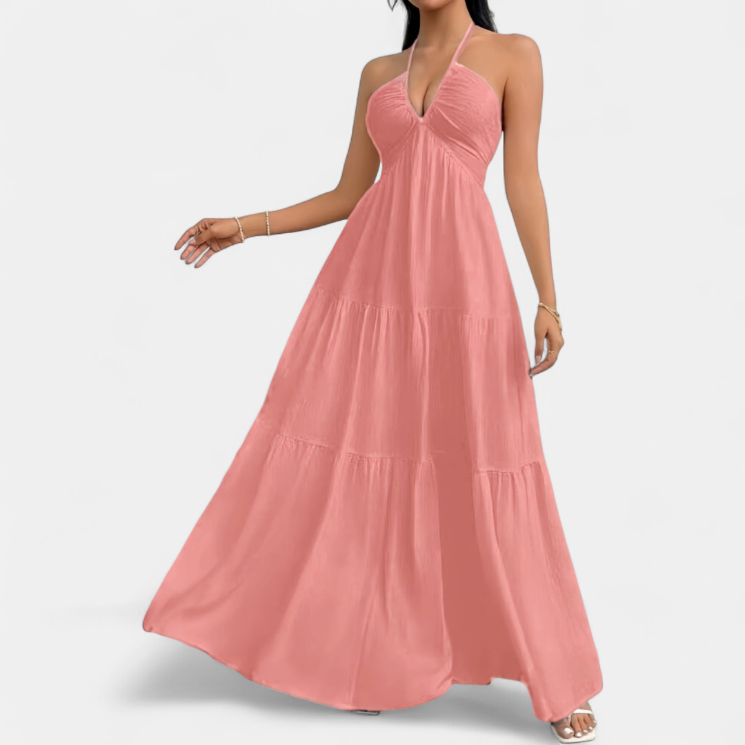 ZEPHYRA™ – Deep V Belted Boho Maxi Dress
