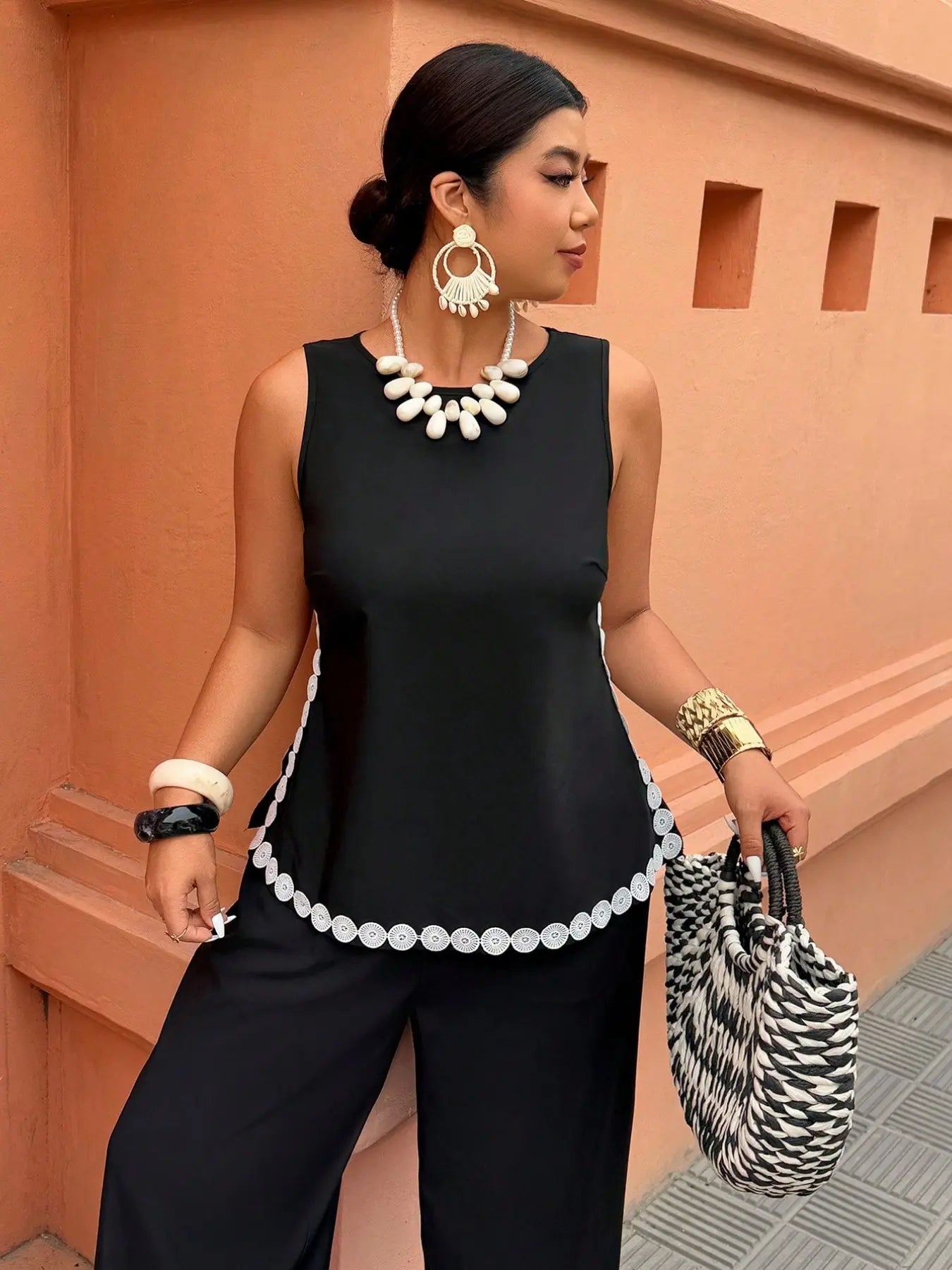 The Elara Eyelet Trim Resort Wide-Leg Set
