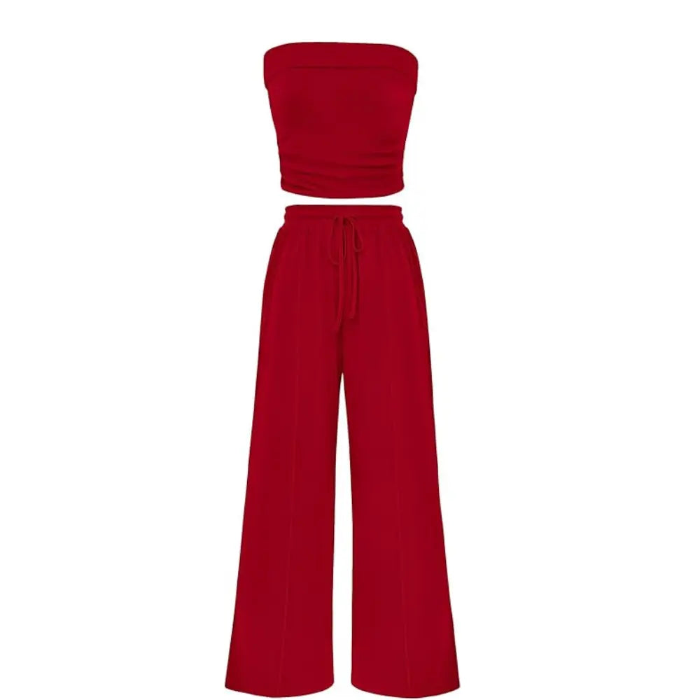 The Elara Ribbed Knit Tube Top & Wide Leg Pants Set