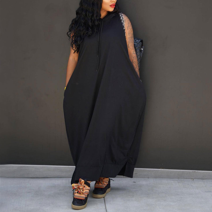 Sleeveless hooded loose-fitting dress