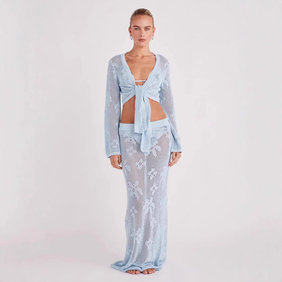 The Elara Crochet Floral Wrap Tie 2 Piece Cover Up Set