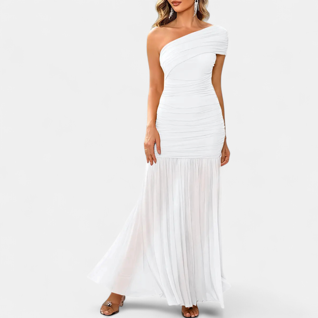 SCARLETT™ – Sleek Asymmetric Ruched Maxi Dress