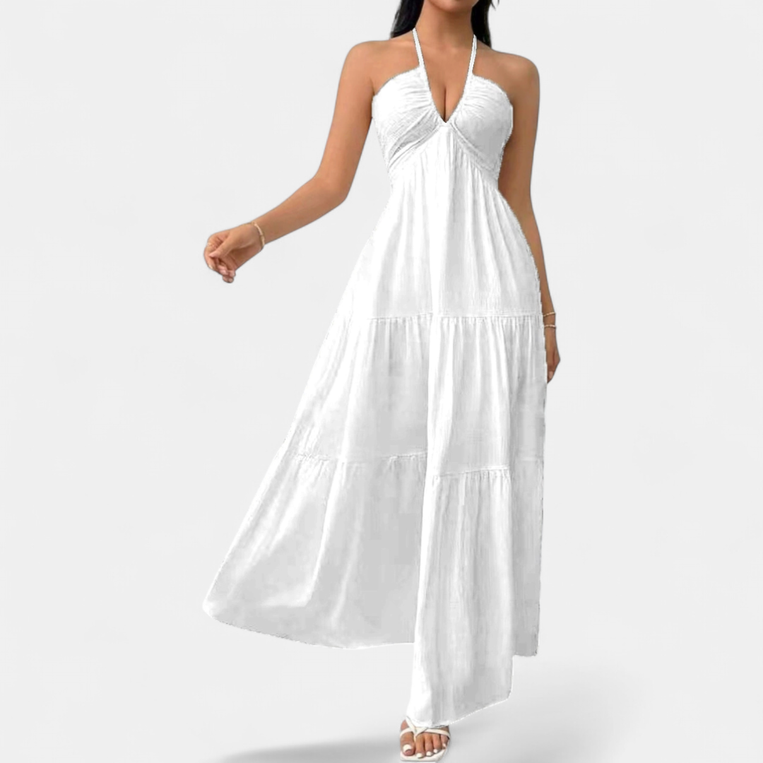 ZEPHYRA™ – Deep V Belted Boho Maxi Dress
