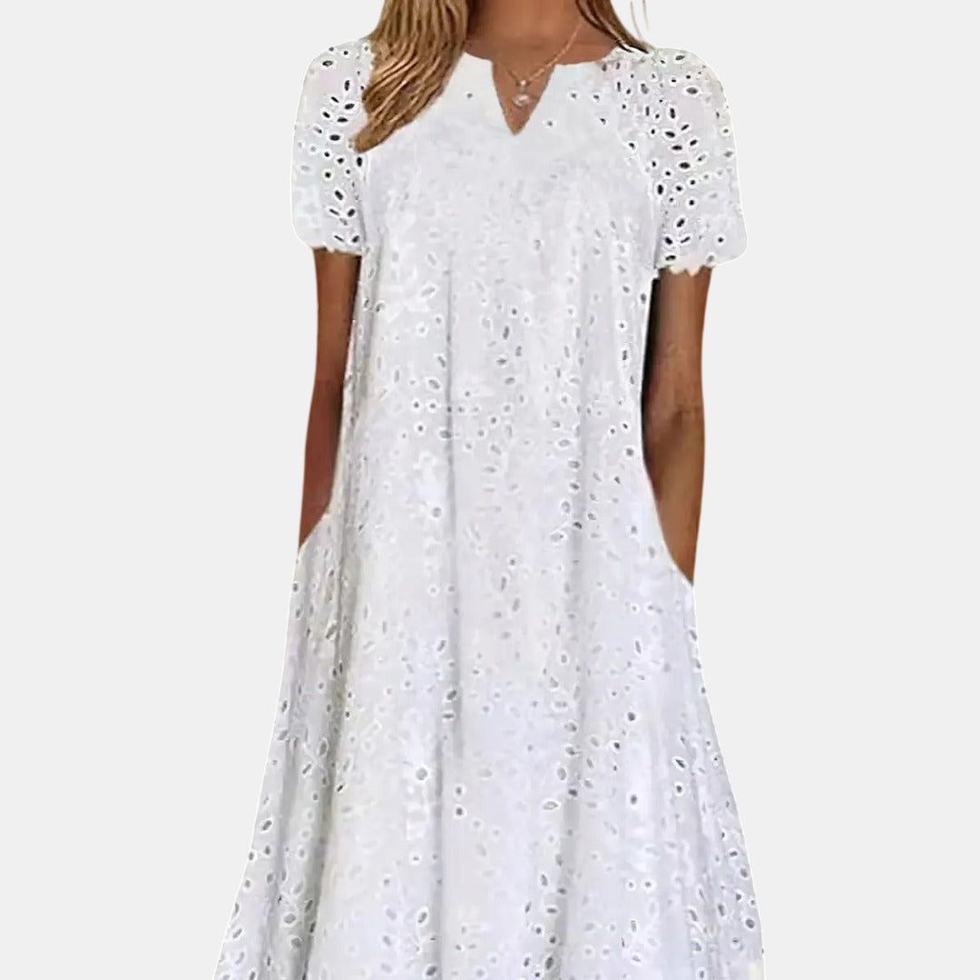 CELINDA™ – Breezy V-Neck Crochet Maxi Dress