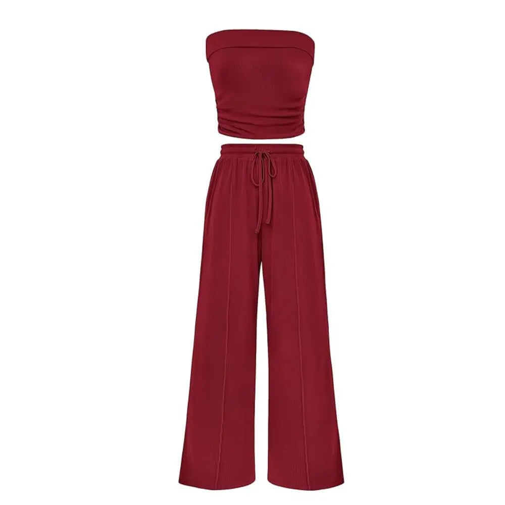 The Elara Ribbed Knit Tube Top & Wide Leg Pants Set