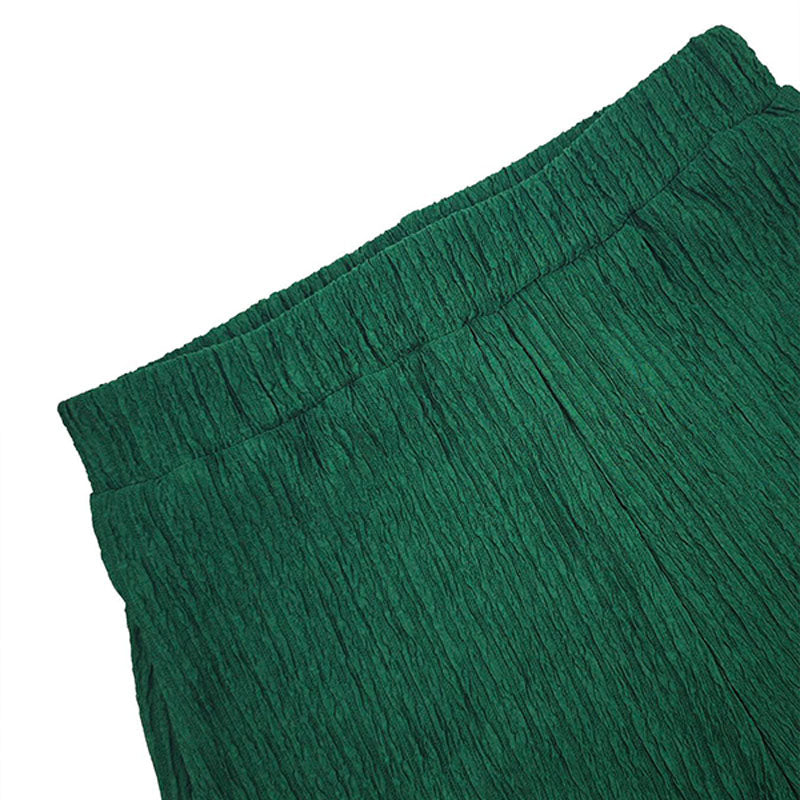 Loose-fitting collared shirt, tube top, and wide-leg trousers three-piece set