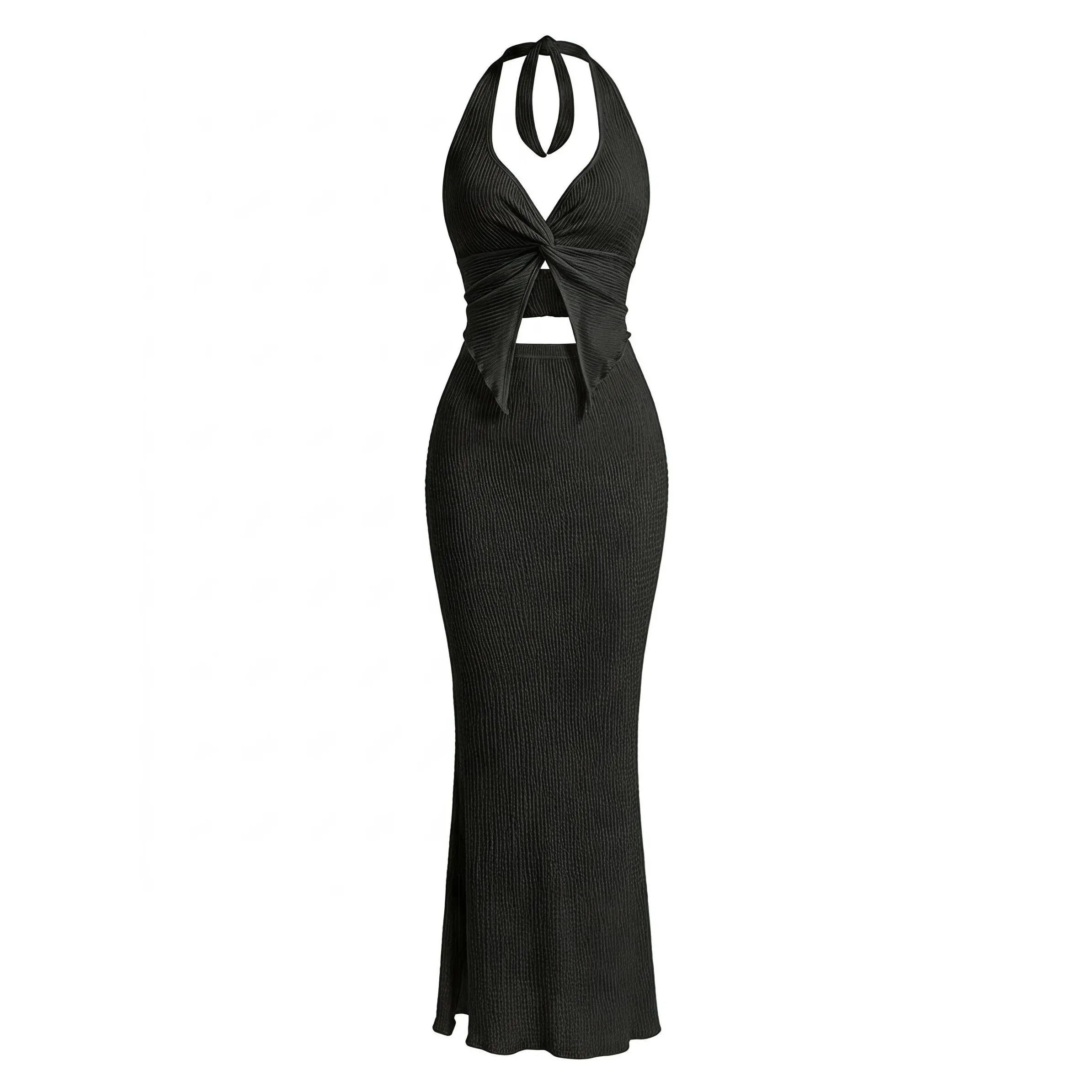 The Elara Twist Front Halter Maxi Set