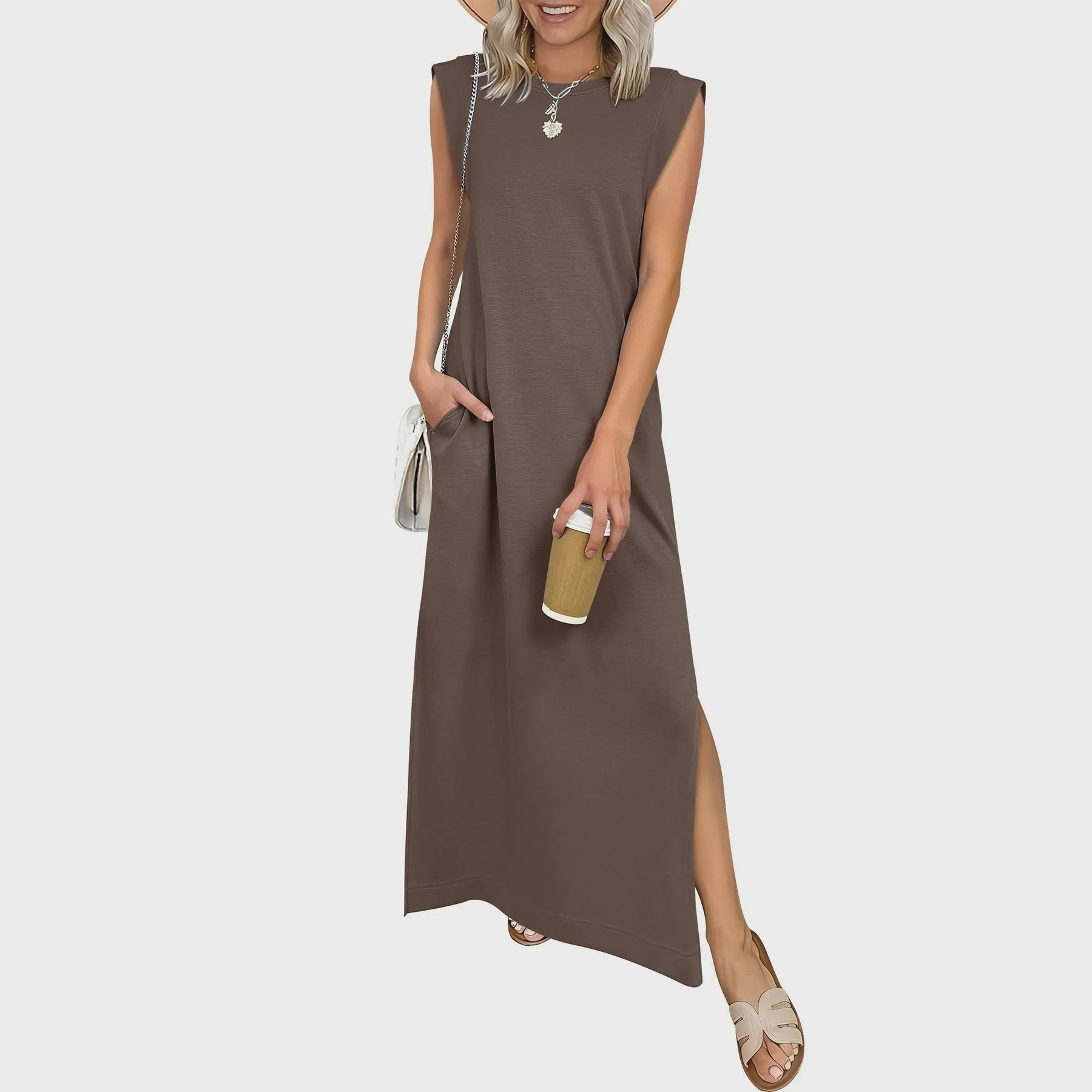 Casual Crew  Neck Sleeveless Maxi Dress