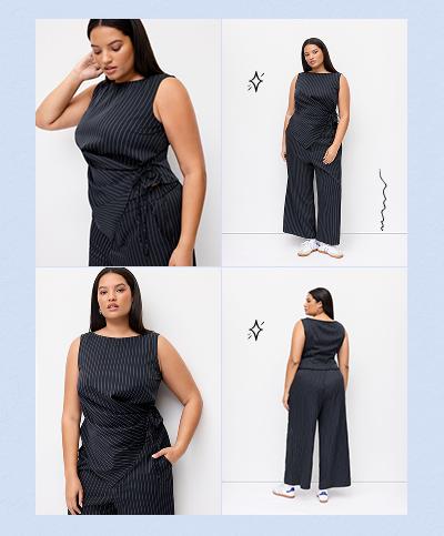 The Elara Pinstripe Wrap Knotted Set