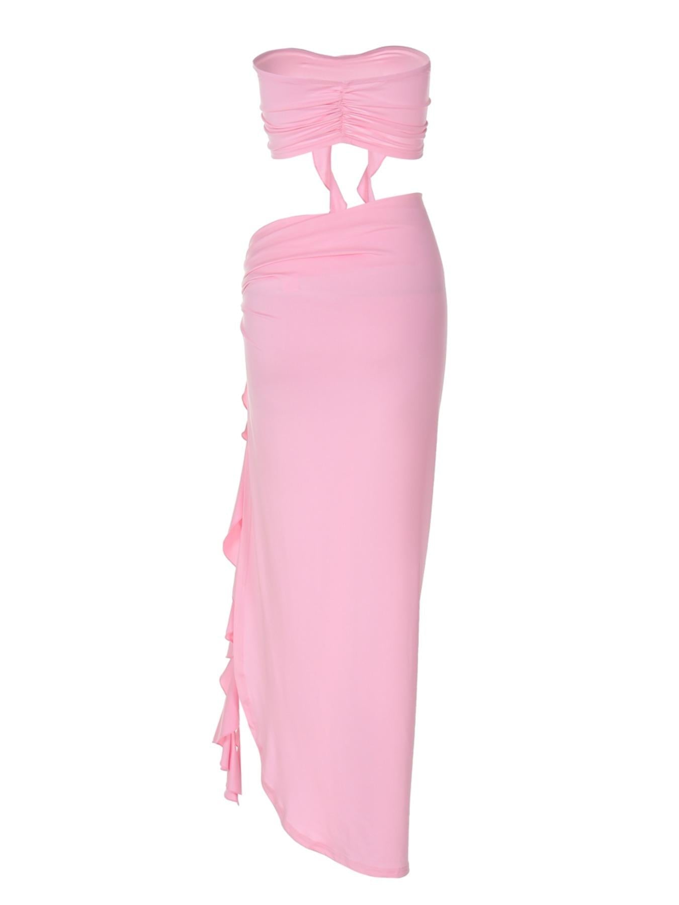 The Elara 3D Rose Strapless Maxi Set