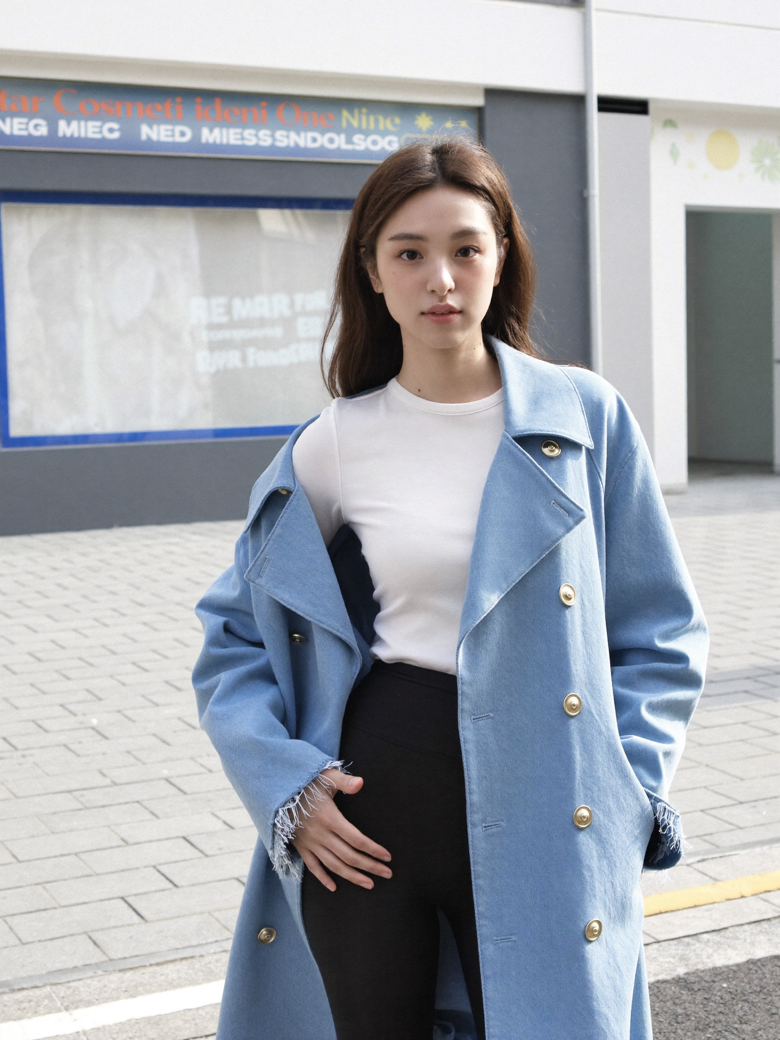 Ashley Belted Denim Trench Coat - back view showing belt