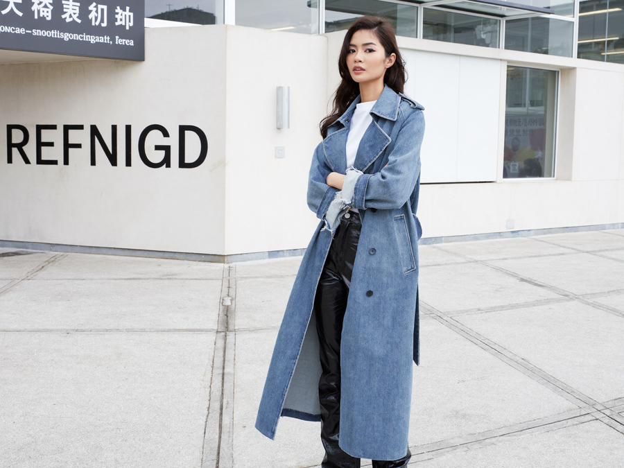 Ashley Belted Denim Trench Coat - belt and fabric detail