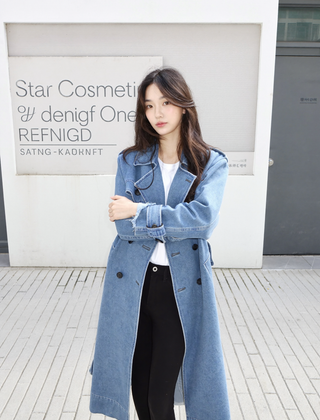 Ashley Belted Denim Trench Coat - front view