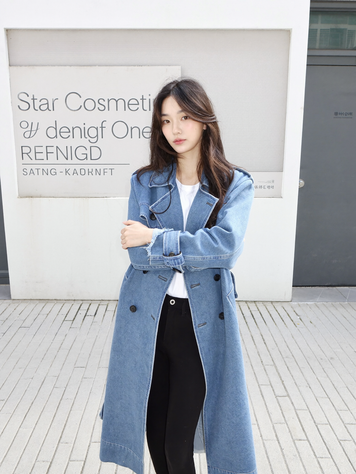 Ashley Belted Denim Trench Coat - front view