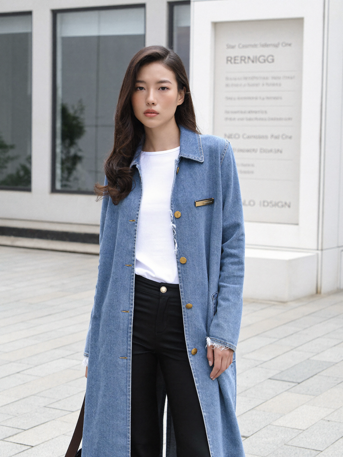 Ashley Belted Denim Trench Coat - styled lifestyle shot