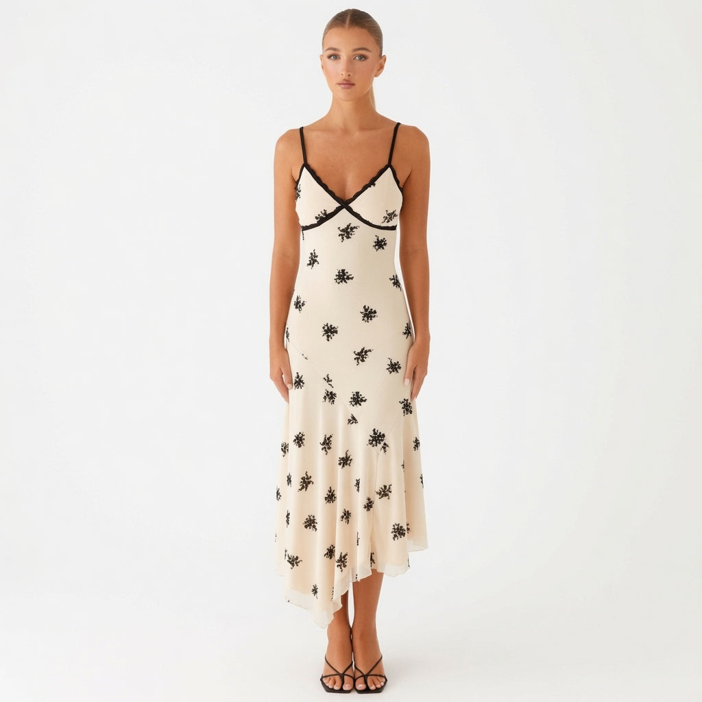 The Elara Boho Floral Embroidered Lace Slip Dress