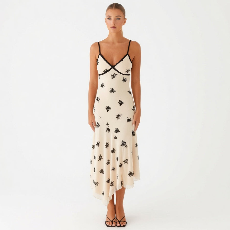 The Maison Boho Floral Embroidered Lace Slip Dress
