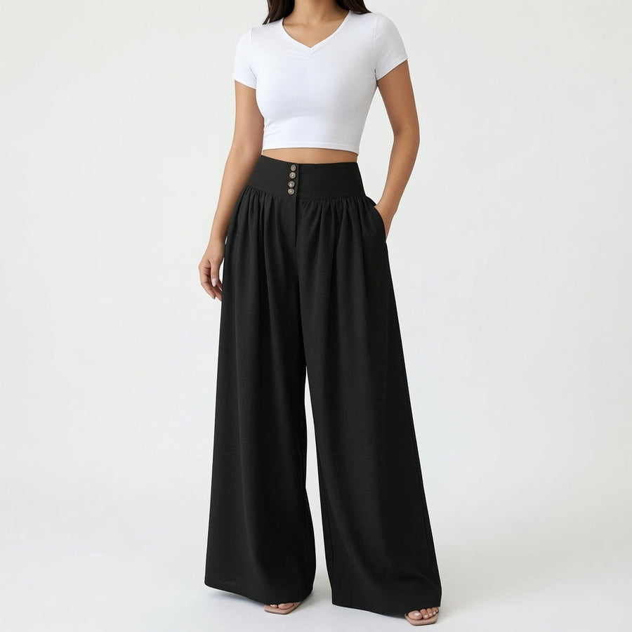 The Maison Button Front Wide-Leg Palazzo Pants