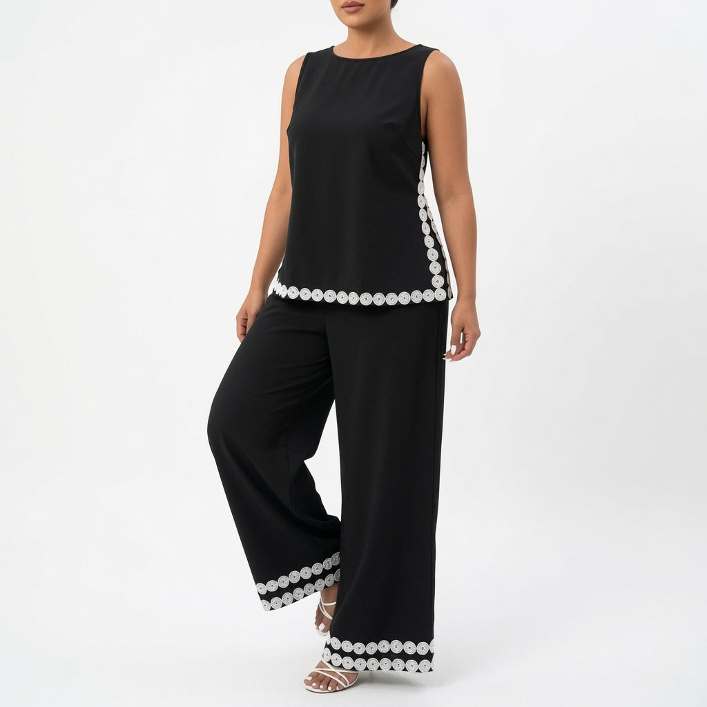 The Elara Eyelet Trim Resort Wide-Leg Set