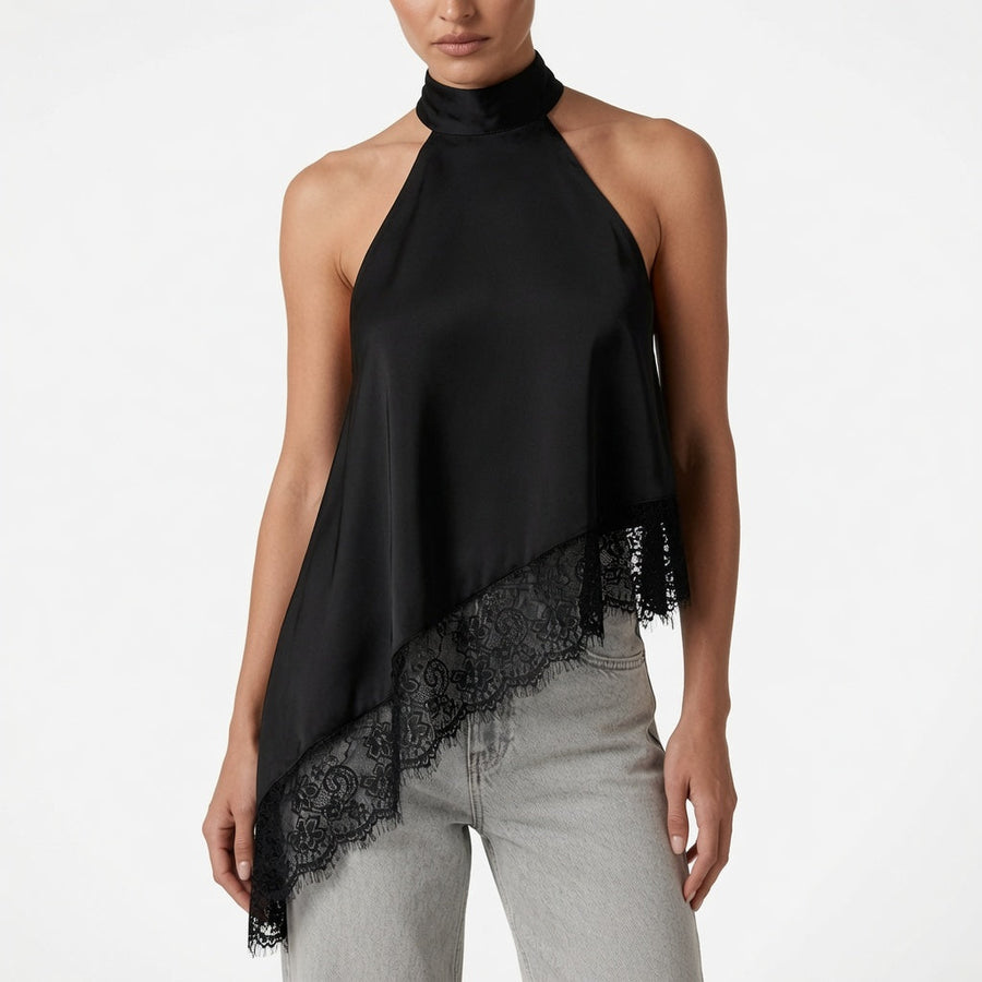 The Maison Satin Lace Halter Top