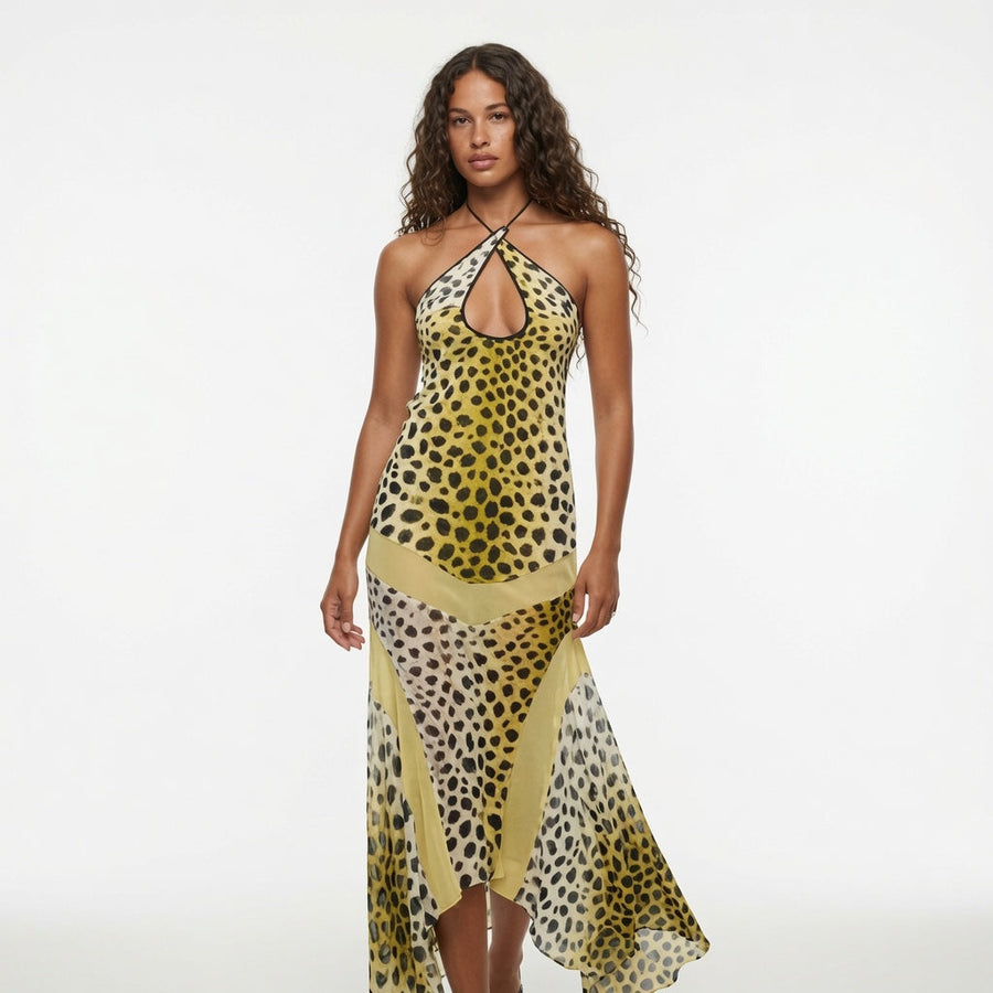 The Maison Golden Leopard  Halter Dress