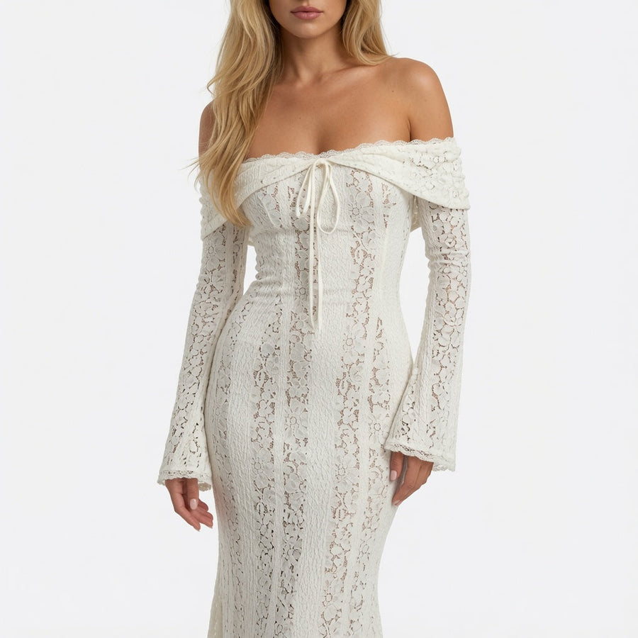 The Maison Lace Off Shoulder Maxi Dress