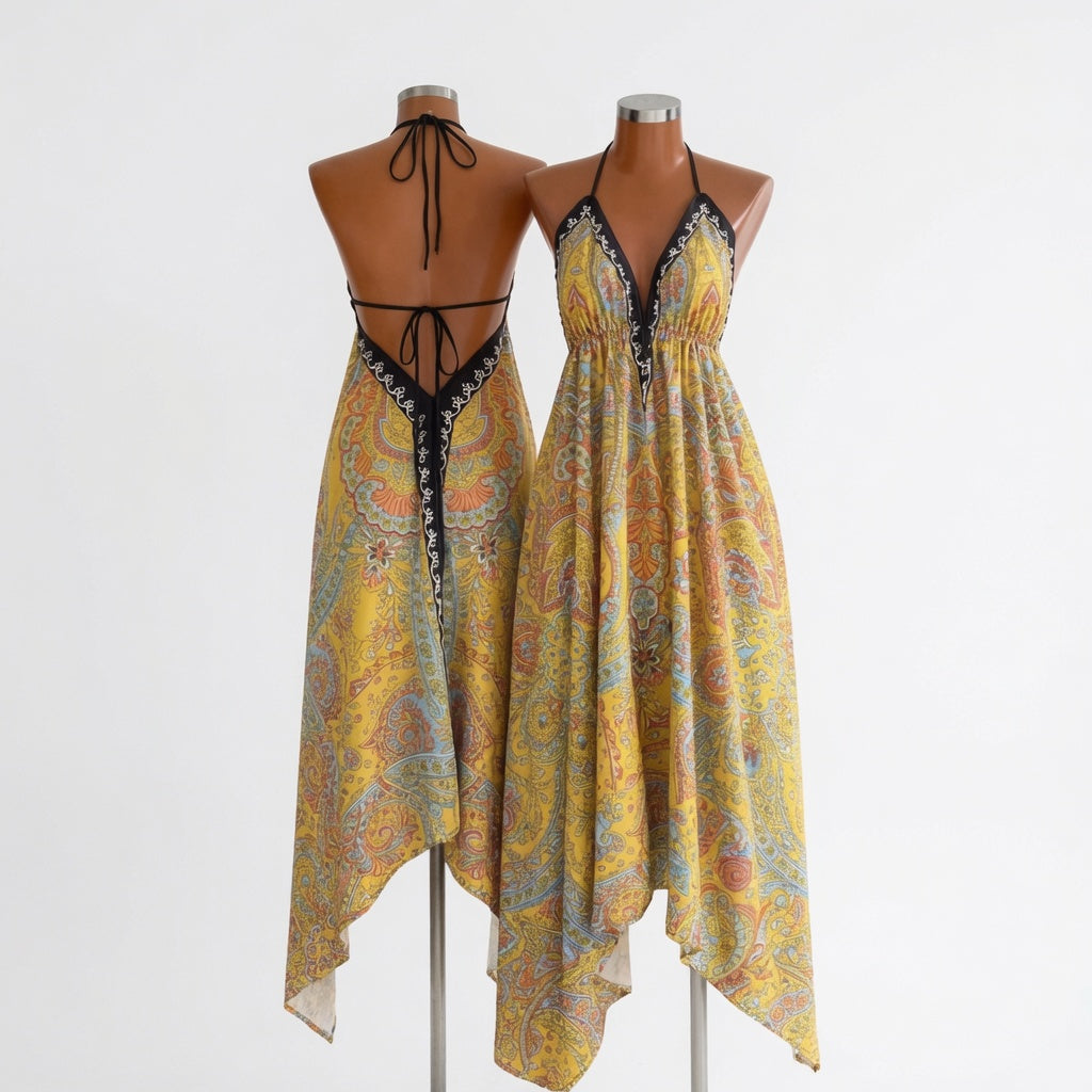 The Elara Boho Deep-V Backless Dress