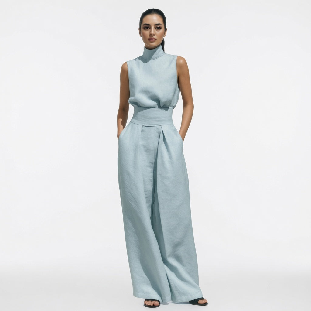 The Elara Mock Neck Wide Leg Two Piece Set
