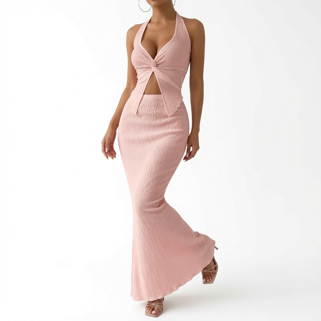 The Elara Twist Front Halter Maxi Set