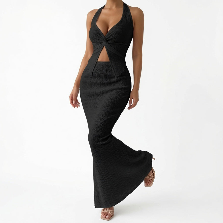 The Elara Twist Front Halter Maxi Set