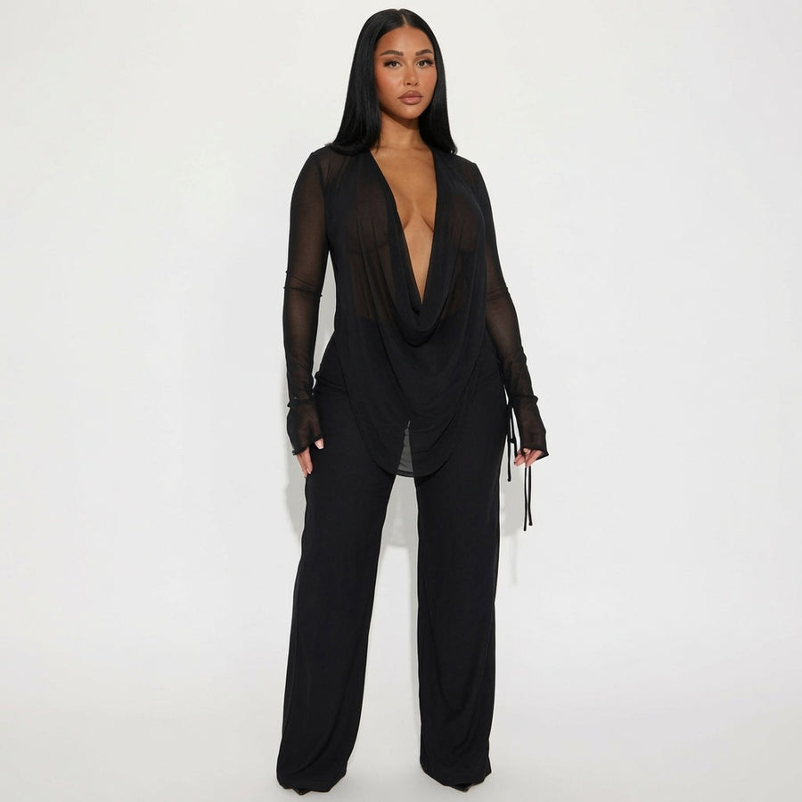 The Elara Sheer Draped Mesh Two-Piece Set