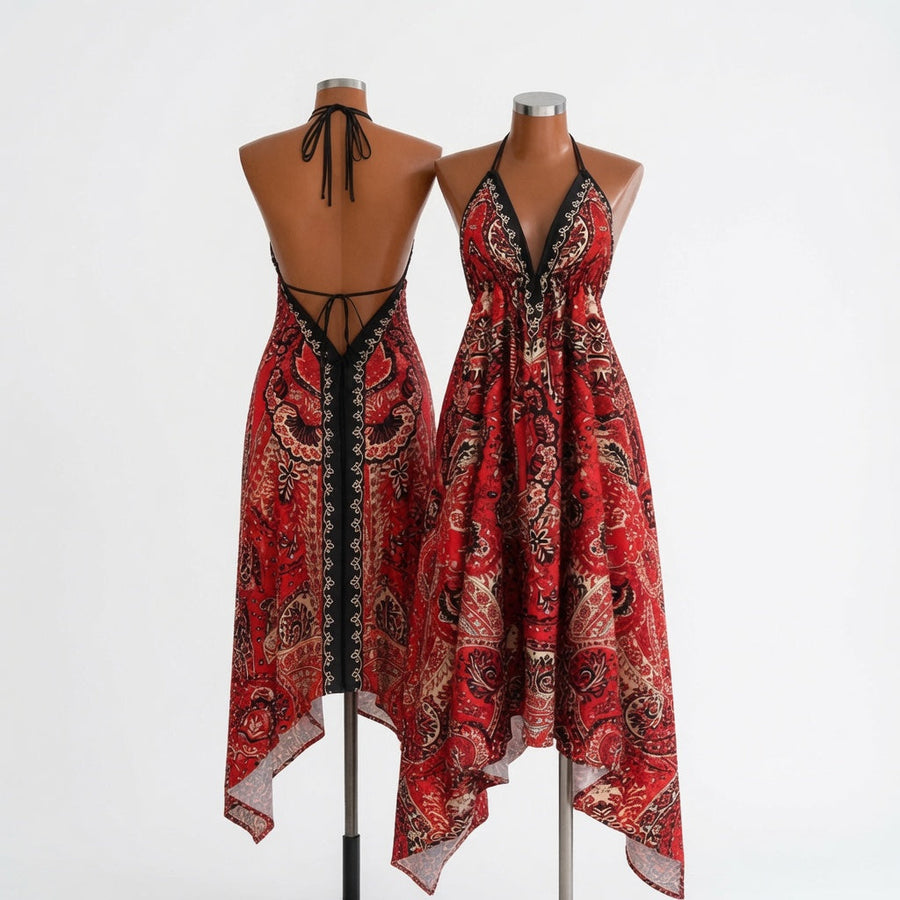 The Maison Boho Deep-V Backless Dress