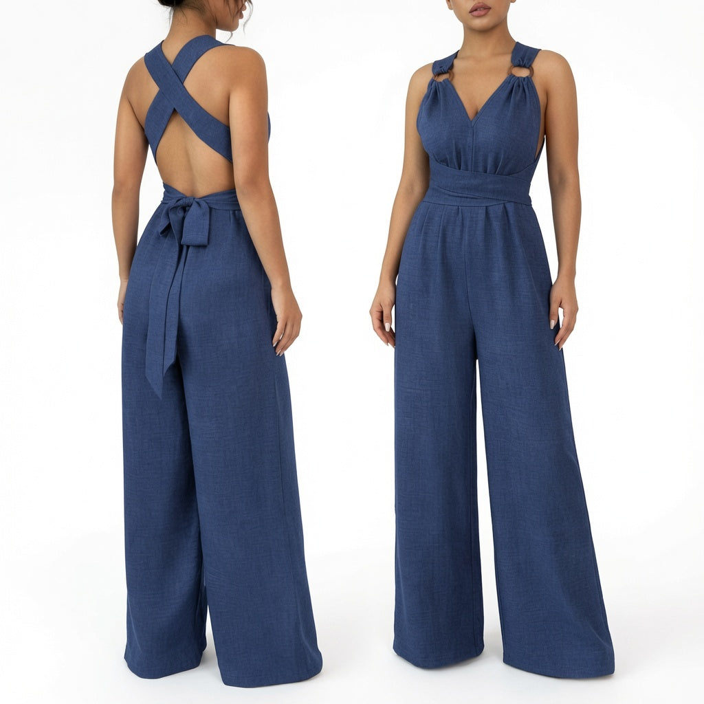 The Elara Ring Detail Wide Leg Romper