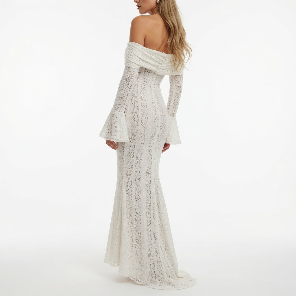 The Elara Lace Off Shoulder Maxi Dress