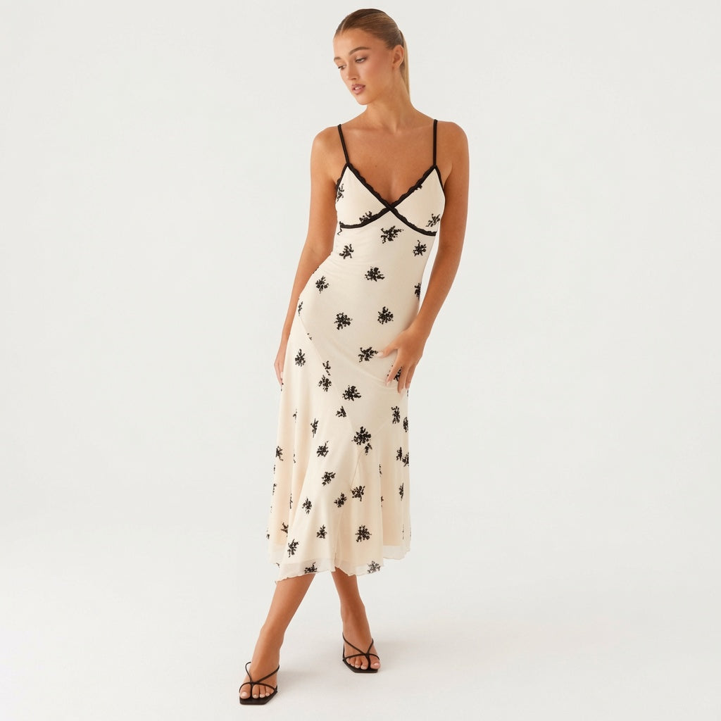 The Elara Boho Floral Embroidered Lace Slip Dress