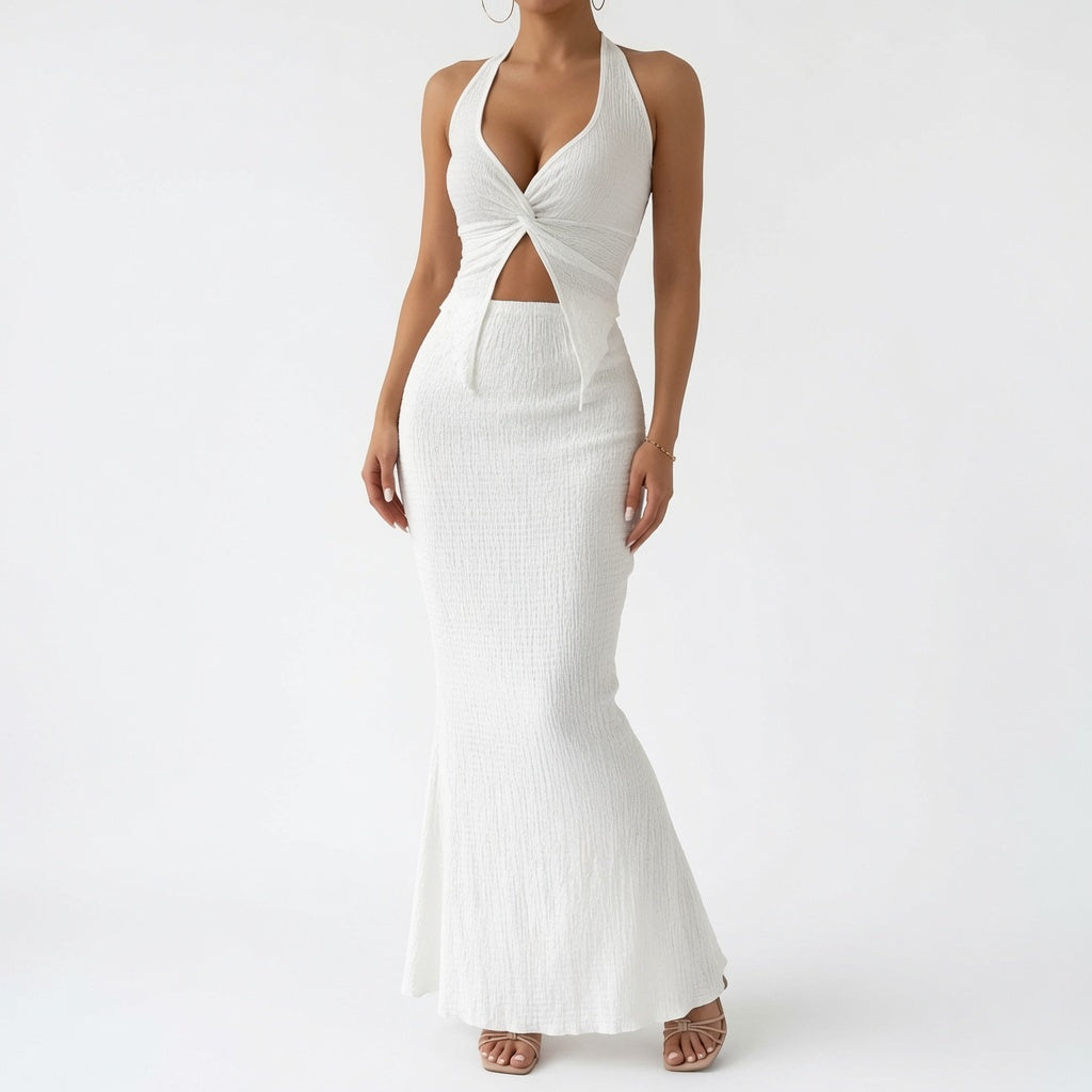 The Elara Twist Front Halter Maxi Set