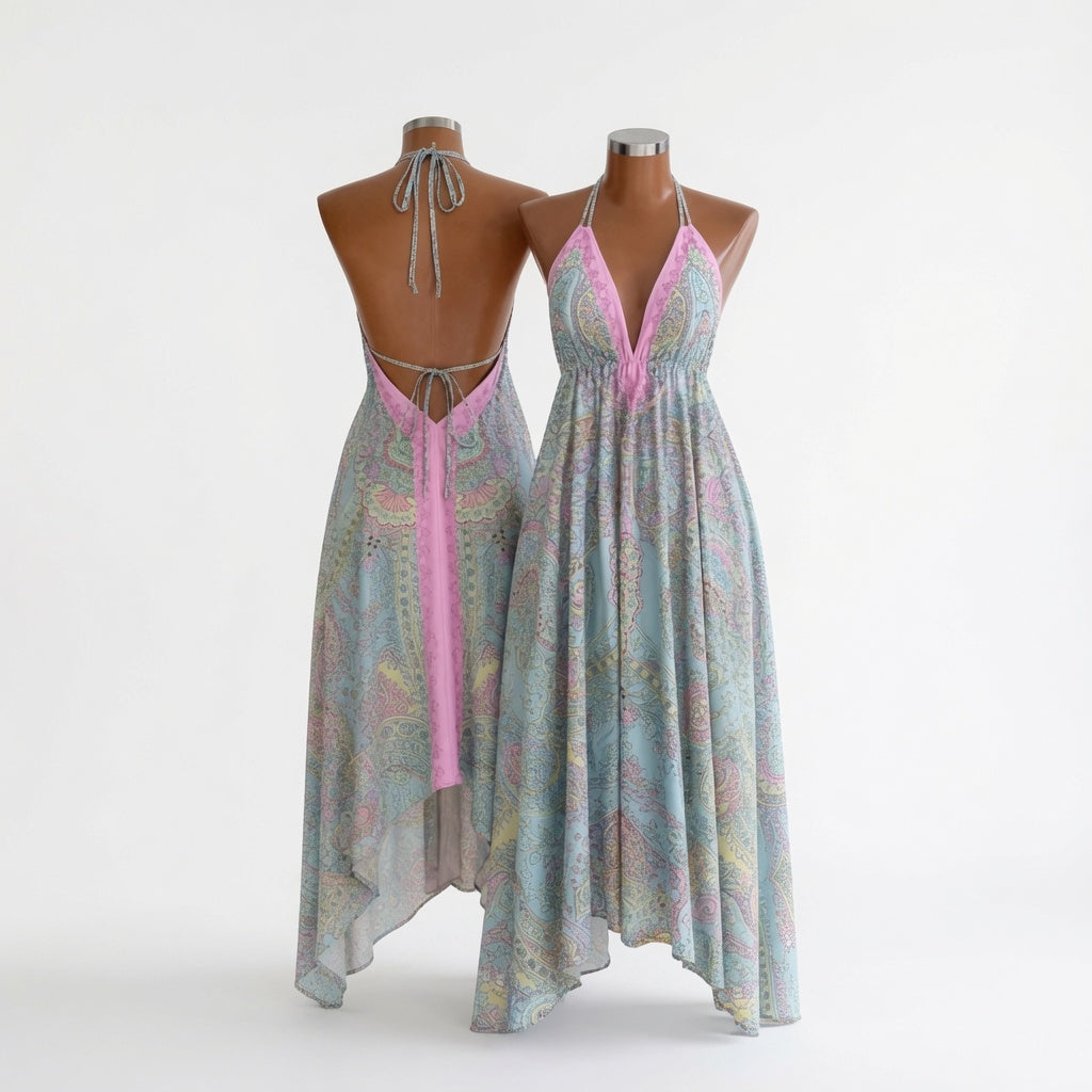The Elara Boho Deep-V Backless Dress