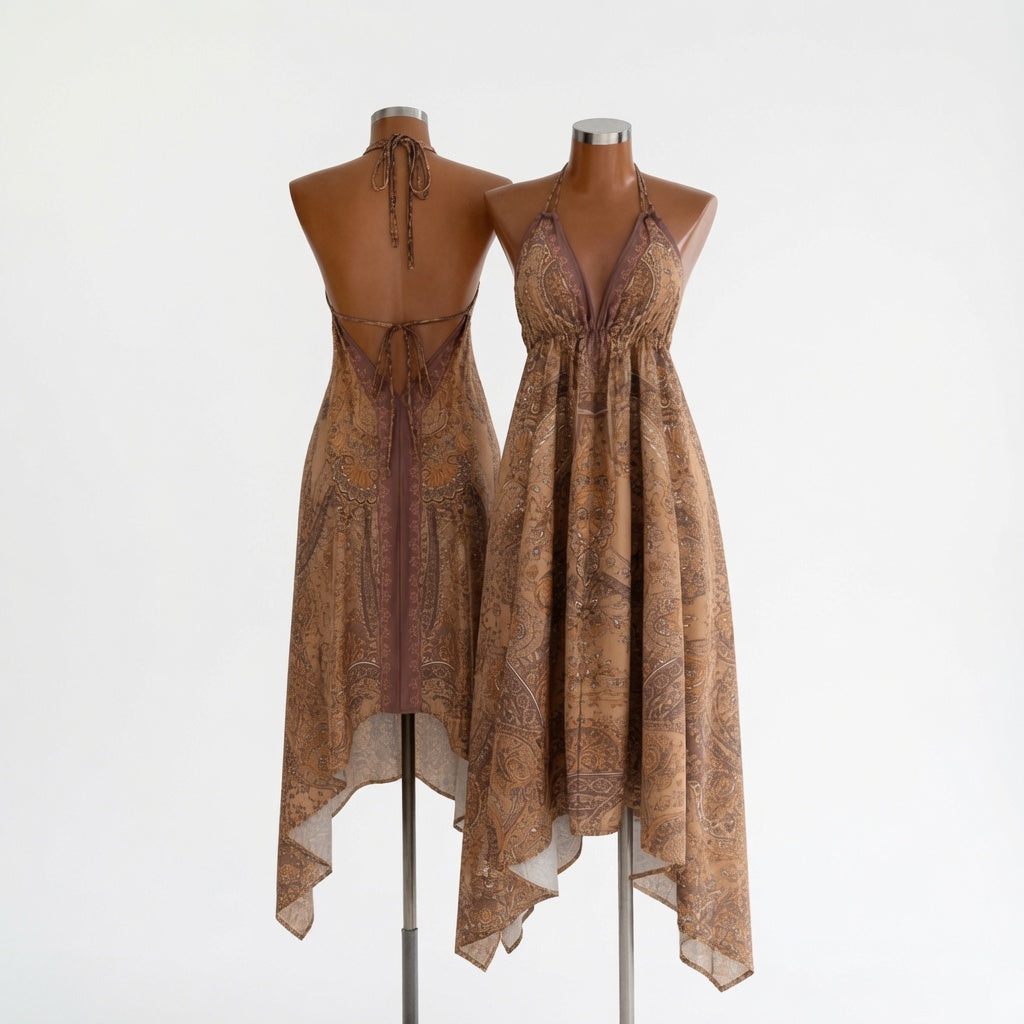 The Elara Boho Deep-V Backless Dress