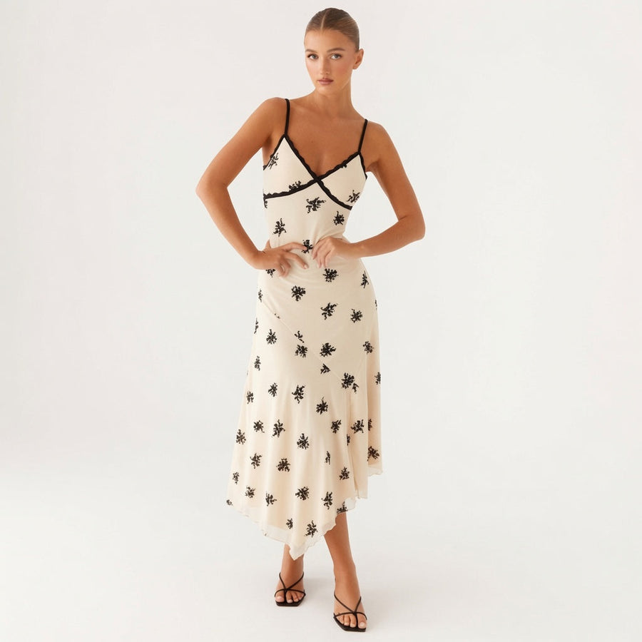 The Maison Boho Floral Embroidered Lace Slip Dress