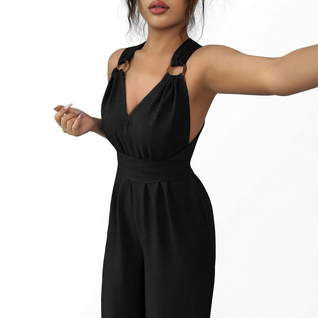 The Elara Ring Detail Wide Leg Romper