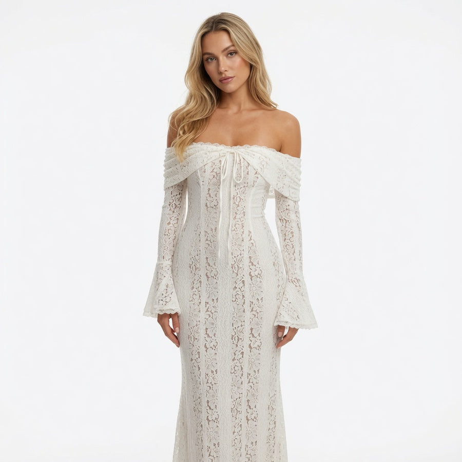 The Maison Lace Off Shoulder Maxi Dress