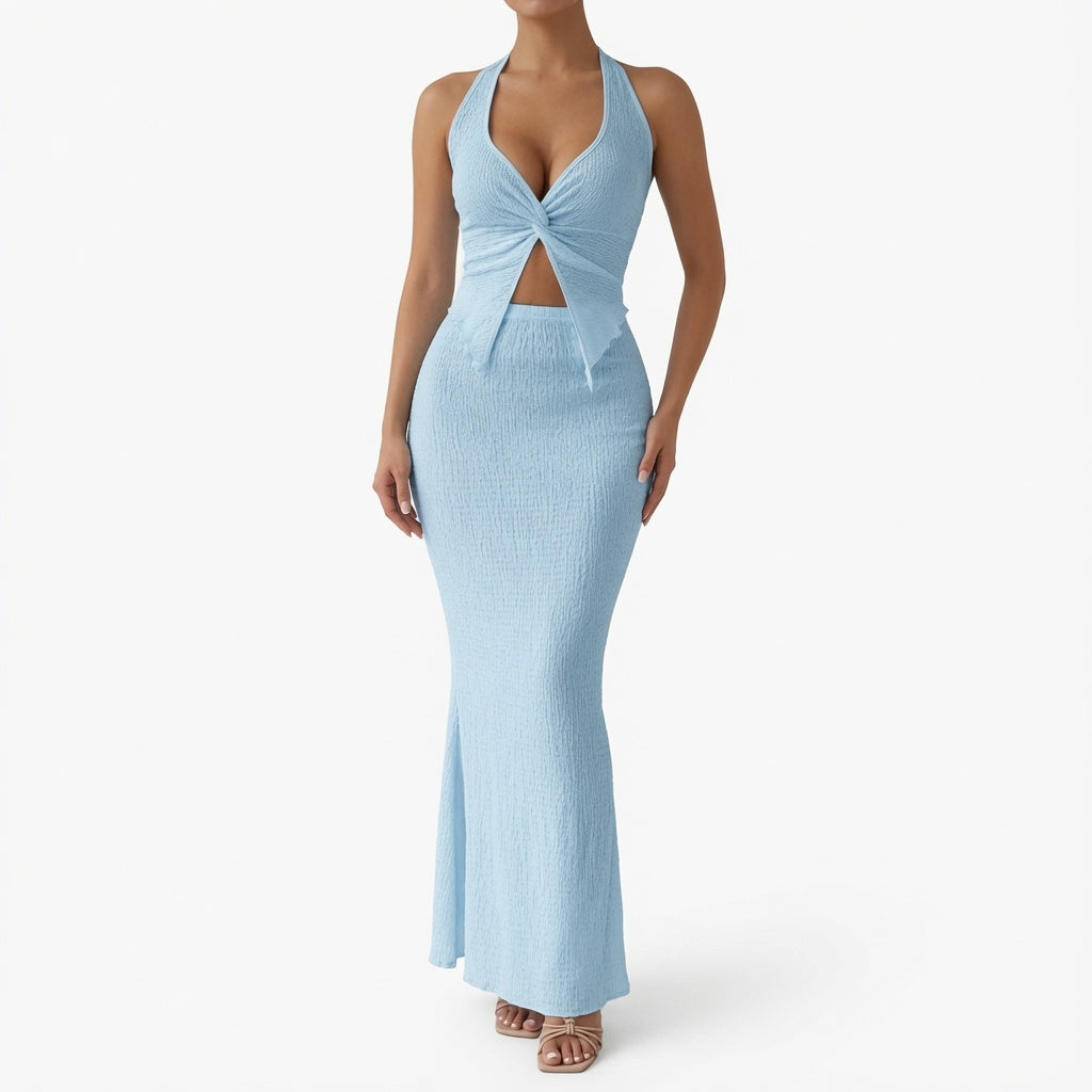 The Elara Twist Front Halter Maxi Set